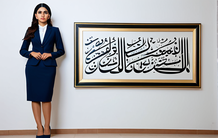 Modern Businesswoman**
"A professional Arab businesswoman in a modest, tailored business suit, standing confidently in a modern office with Arabic calligraphy art on the wall, fully clothed, appropriate attire, safe for work, perfect anatomy, natural proportions, professional photography, high quality."
**