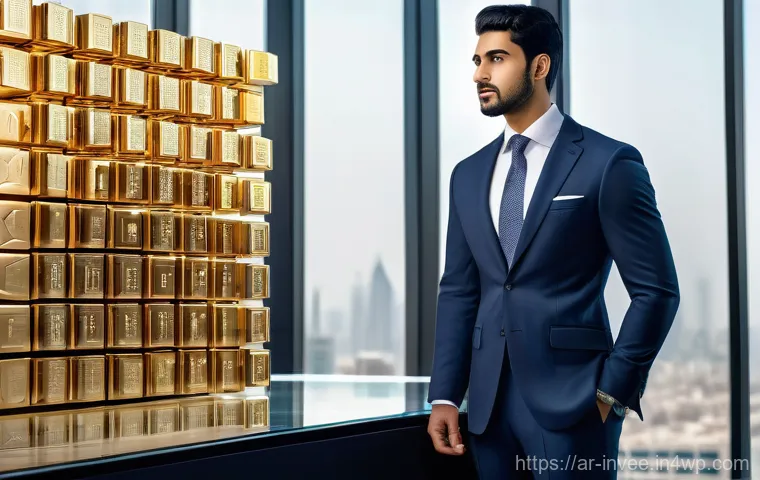 팩터 투자에서의 성공적인 사례 연구 - A thoughtful Arab investor, mid-30s, professionally dressed in a crisp shirt and smart trousers, sta...