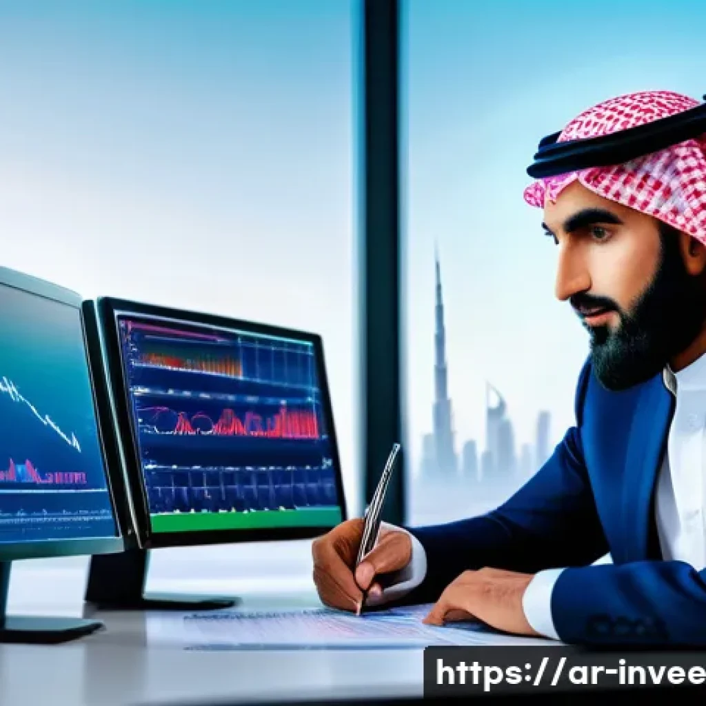 팩터 투자에서 발생하는 주요 오류 - A professional Arab male investor sitting at a modern office desk in Dubai, analyzing updated financ...
