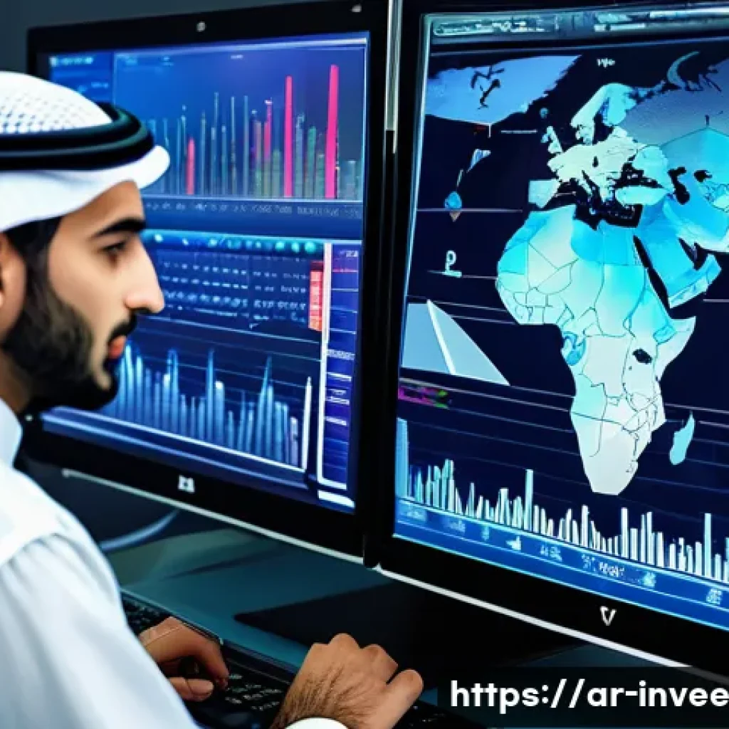 팩터 투자와 시장 행동의 이해 - A detailed digital illustration of a modern Middle Eastern financial analyst, wearing business attir...