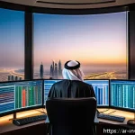 Home 22 팩터 투자에서의 대안 투자 접근법 - A sophisticated Middle Eastern financial analyst in traditional attire, seated at a modern desk in a...