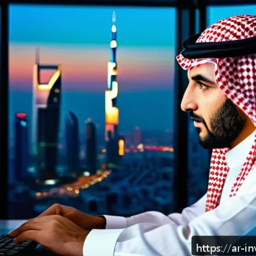 Home 33 다양한 팩터 투자 전략의 성공 사례 - A modern Arab financial analyst in a sleek office overlooking a bustling Middle Eastern city skyline...