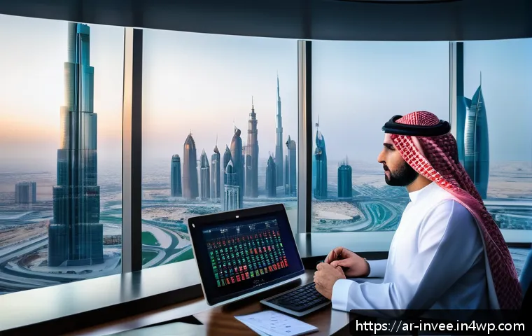 팩터 투자에서의 통계적 방법론 - A modern Middle Eastern financial analyst in a sleek office overlooking a Dubai skyline at sunset, i...