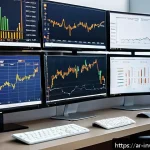 Home 19 팩터 투자에서의 주식 선택 기준 - A detailed financial analyst workspace set in a modern Middle Eastern office, featuring an Arabic-la...