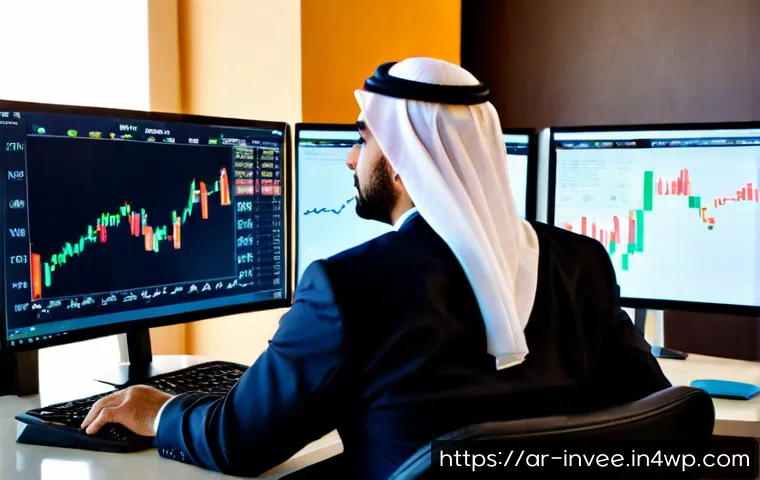 팩터 투자에서의 트렌드 추적 방법 - Photorealistic Middle Eastern investment analyst in modest business attire reviewing factor investin...